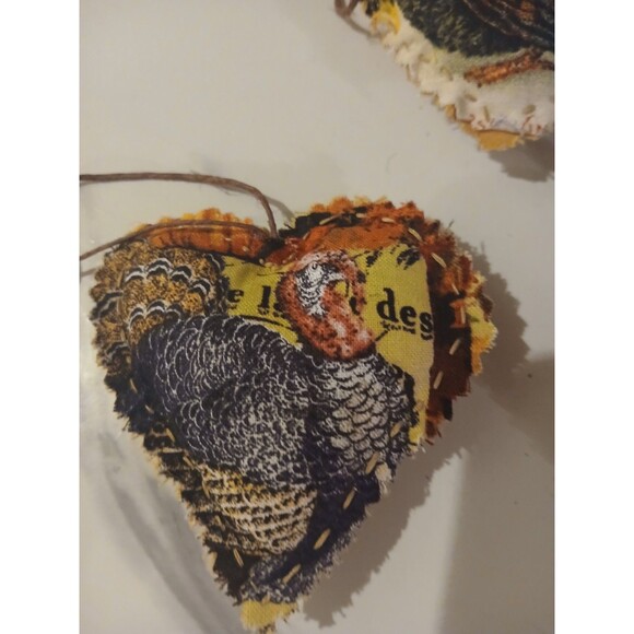 Christmas Ornament  Primitive Handmade Gift Country Cottage Heart- Set of 5 - Picture 5 of 10